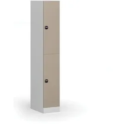 Schließfachschrank S1, 2 Fächer, 1850 x 300 x 500 mm, RFID-Schloss, beige Tür
