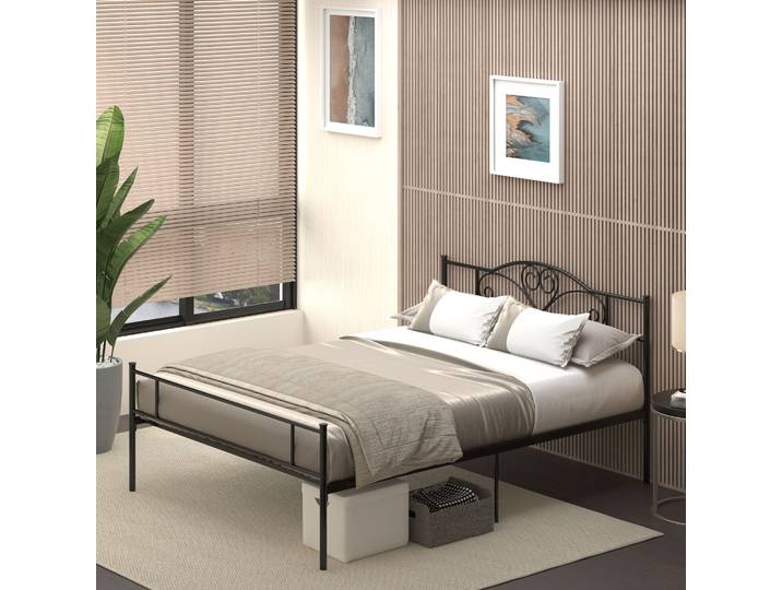 HOMCOM Lit Matrimonial Acier 160x200cm avec Tête et Pied de Lit