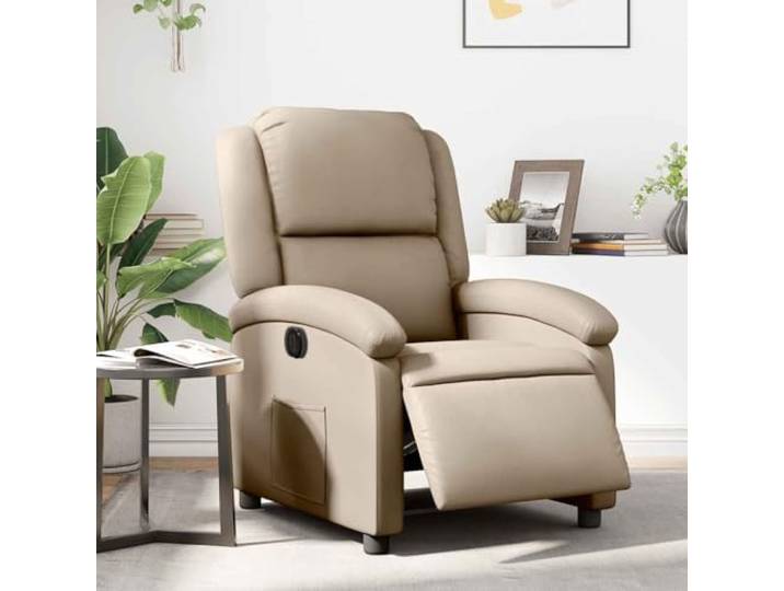 HEFZGDB Elektrischer Relaxsessel mit Liegefunktion in Cappuccino-Braun aus strapazierfähigem Kunstleder, inklusive praktischer Seitentasche und Stabiler Holz-Metall-Konstruktion