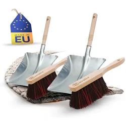 2X Kehrblech Set Kehrblechgarnitur Handfeger Arenga & ELASTONBORSTEN Kehrblech Metall Silber verzinkt Kehrblechbesen Handkehrset Kehrblechset Kehrschaufel Besen Feger und Kehrblech