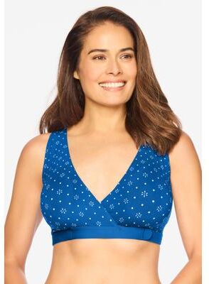 Plus Size Women's Velcro Crossover Wireless Lounge Bra by Comfort Choice in Bright Cobalt Geo Dot (Size 3X)