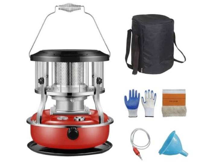 2-in-1-Kerosin-Heizung Und Herd, Tragbare 9000 BTU-Heizung for Den Innen 4,5 l Kraftstoffkapazität, 21 Stunden Wärme, nicht elektrische Strahlung for Notfälle, Camping(Red)