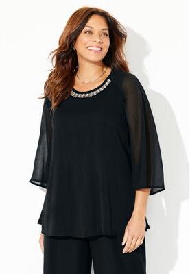 Plus Size Women's Dazzling Blouse by Catherines in Black (Size 0XWP)