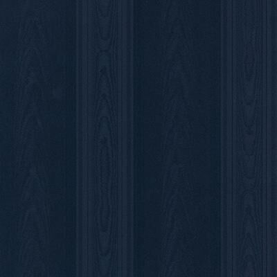 Medium Moiré Stripe Aberdeen 32.7 Ft. x 20.5 In. Vinyl Navy Blue Silk Stripe Wallpaper Covering