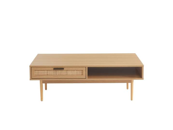 Table basse effet chêne et cannage rotin 115cm