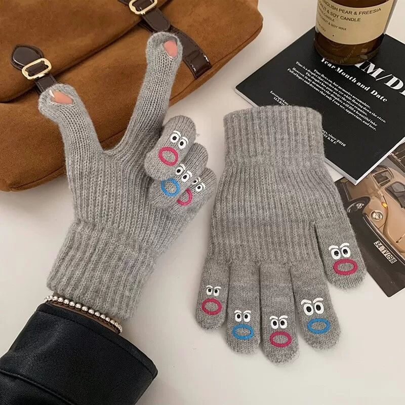INF Winter Fingerlose Strick-Touchscreen-Handschuhe - Baumwollmischung, Mehrere Farben Grau