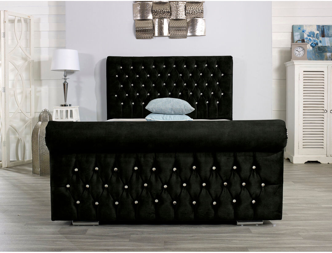 Wayfair Sleep Herveline Upholstered Bed Frame Black Kingsize (5')