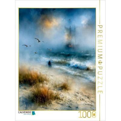 CALVENDO Puzzle Ein Leuchtturm, der als zarte Silhouette im Dunst erscheint | 1000 Teile Lege-Größe 64 × 48 cm Foto-Puzzle für glückliche Stunden, von