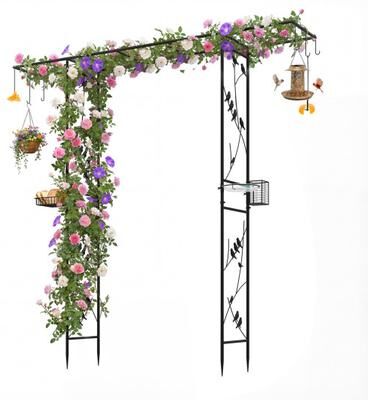 Costway 84 Inch Garden Arbor Feeding Station with Water Bowl and Mesh Tray-Black