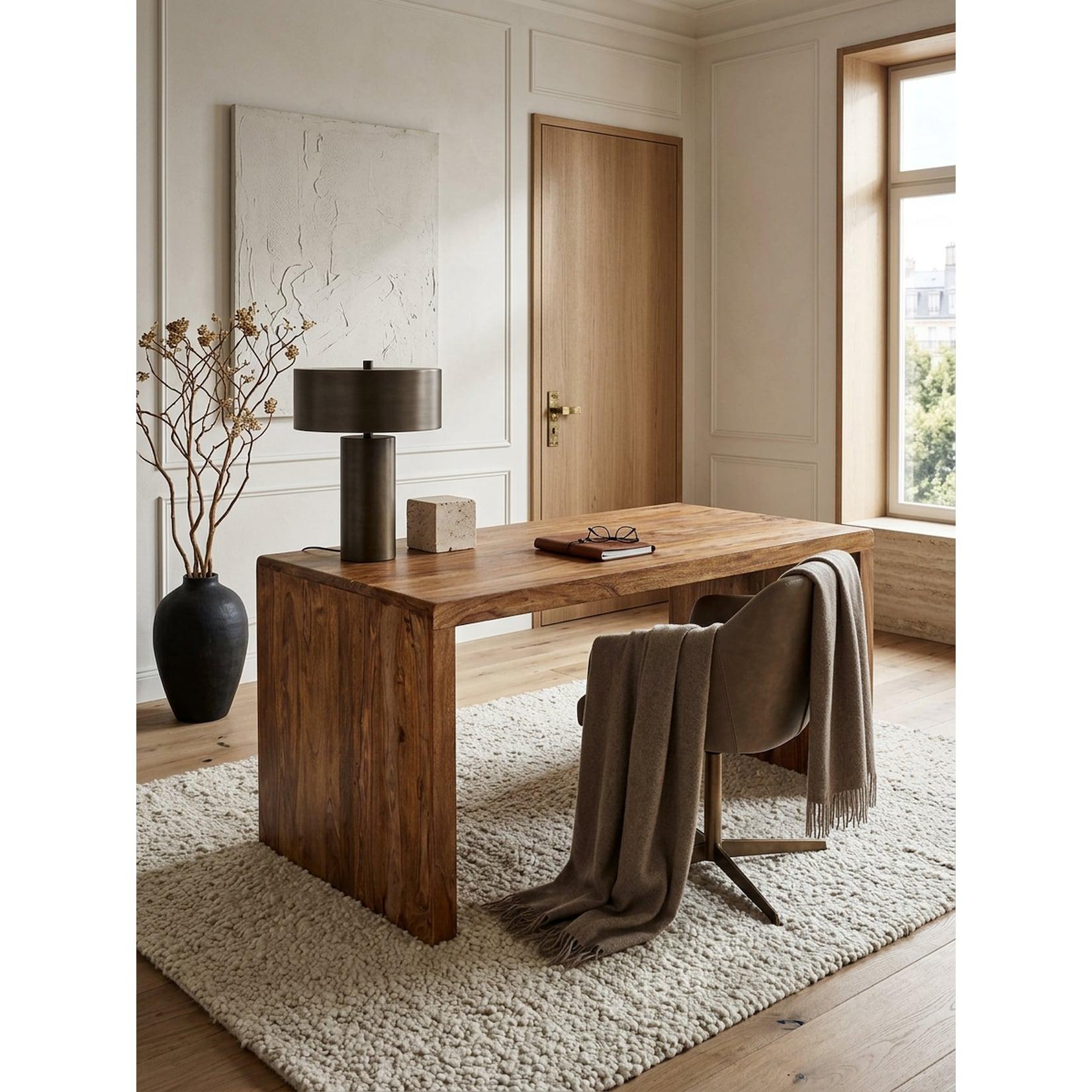 Schreibtisch Massivholz Ablage Landhausstil BOHA, Dunkelbraun 80x140x76 cm