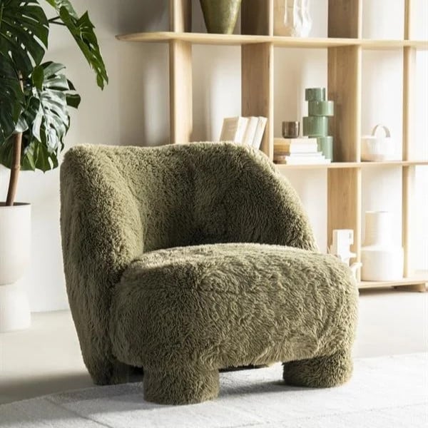 Eleonora Lounge Fauteuil in Groen Boucle Stoff met Armleuningen