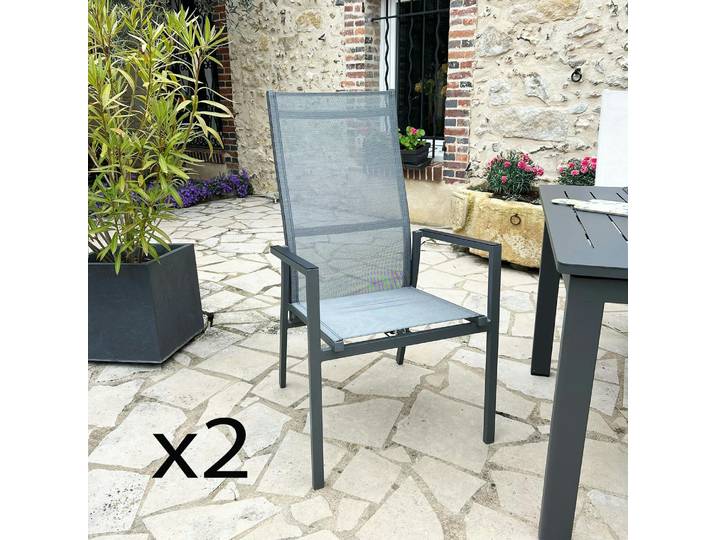 Fauteuil de jardin en alu dossier réglable (lot de 2) OSLO - Anthracite