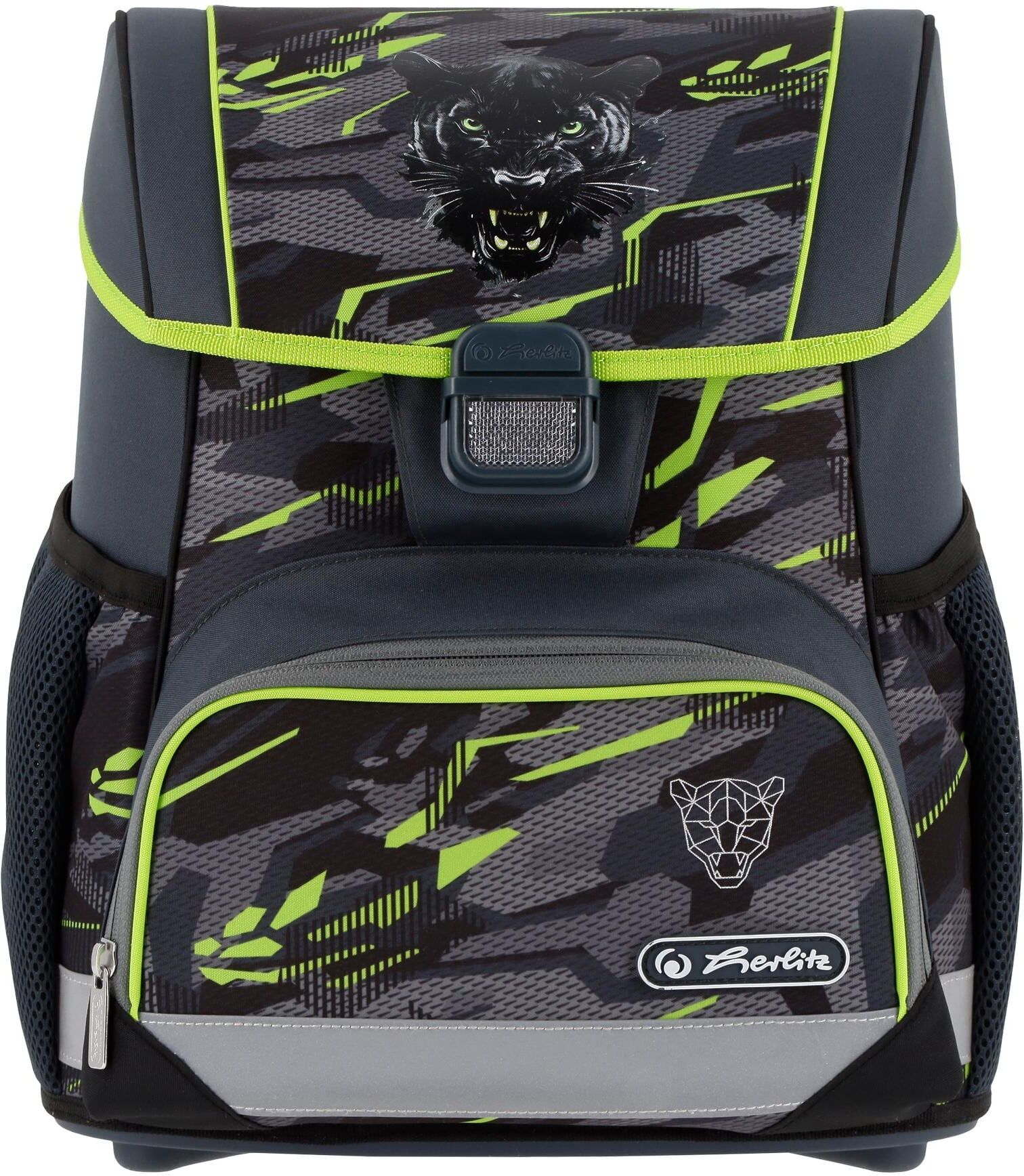 Schulranzen HERLITZ "Loop Plus 4-teiliges Set, 17 l", Kinder, grau, neongrün, Rucksäcke Schulranzen grau, neongrün Einheitsgröße