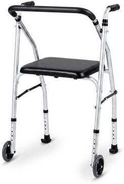 Costway Lightweight Aluminum Mobility Walker for Seniors with 2 Wheels 5-Level Adjustable Height and Padded Seat-Sliver