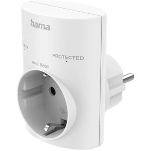 Hama Steckdosenadapter 00223324, weiß, 1-fach Schuko bis 3680 Watt, mit Überspannungsschutz