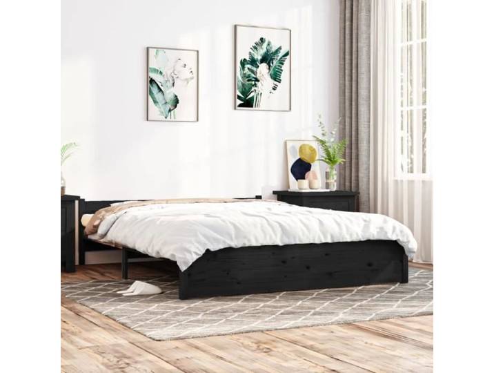 UMR - Lit bois Noir Cadre de lit Noir Bois massif 140x190 cm -[7010]