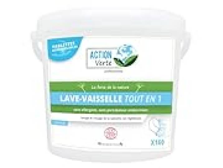 ACTION VERTE - Pastilles Lave-vaisselle Tout-en-Un - Lavage + Rinçage + Sel Régénérant - 100% Ingrédients d'Origine Naturelle - Certifiées Ecocert - Fabrication Française - 160 Tablettes