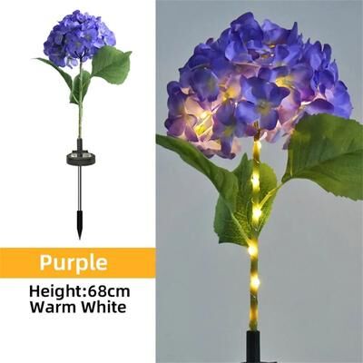 Uplift Essentials Solar Hydrangea Garden Light   Waterproof LED Floral Stake Lamp purple