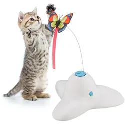 Relaxdays Katzenspielzeug mit Schmetterling Weiß,Hellblau,Rot