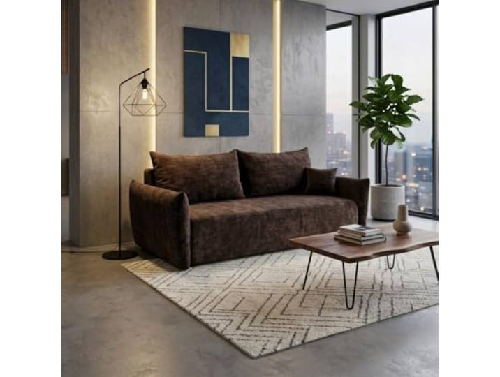Mebligo Schlafsofa Melio 3-Sitzer mit Bettkasten und DL-Automat, Sofa Couch mit Schlaffunktion für Wohnzimmer, weicher Plüschstoff, Chenille-Stoff, Dunkelbraun