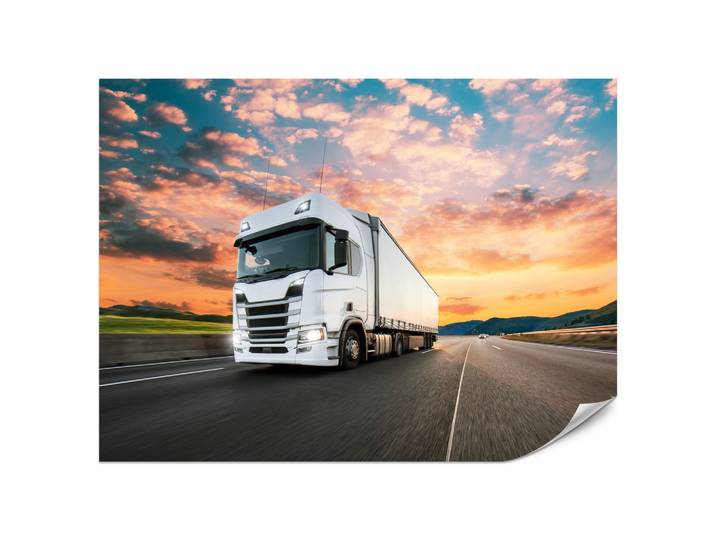 FOTOTAPETE Ein Lastwagen Autobahn Sonnenuntergang Berge 200x140