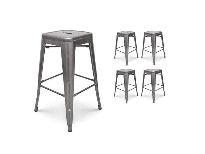 Kosmi - 4er-Set Barhocker aus rohem Metall, verzinktes Aussehen, hoher Hocker Höhe 66cm perfekt für eine Kücheninsel