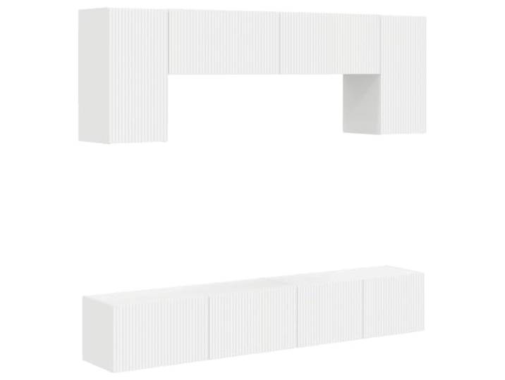 LKJephalotrope TV-Board Set 4-teilig Wandhängend Weiß Holzwerkstoff Platzsparende Hängeboards für Wohnzimmer und Jugendzimmer mit viel Stauraum hinter 6 Türen für Medien-Zubehör.