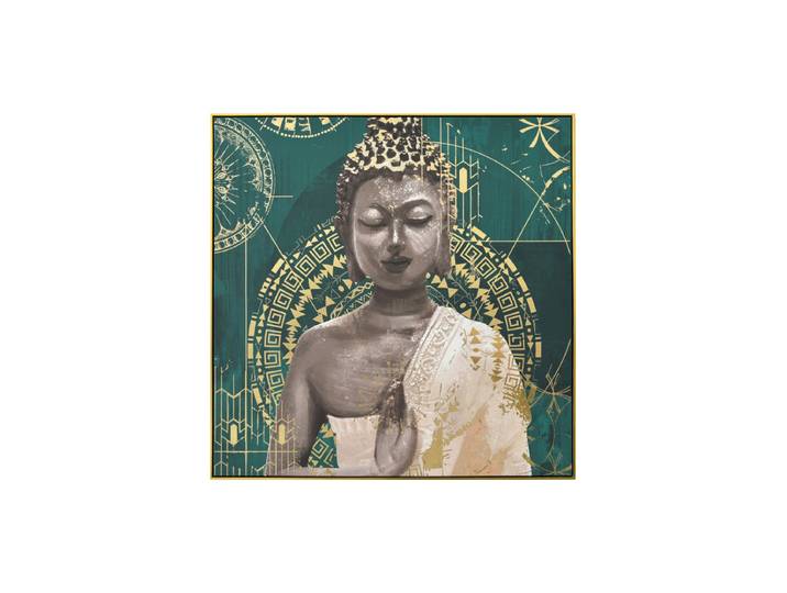 Handbemaltes, gerahmtes Bild „Meditierender Buddha“ 102.5 x 102.5 cm Multicolor Crea Collection