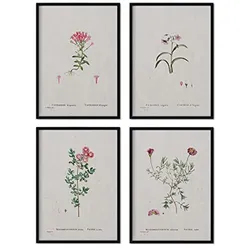 POSTER Set mit 4 mit rosa Blättern aus dem Künstler PierreJoseph Redouté A3 Rahmenlos