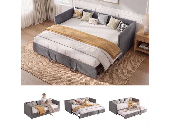Canapé-lit 2 places convertible 90/180x200 canape convertible 2 places extensible lit gigogne avec sommier à lattes Gris