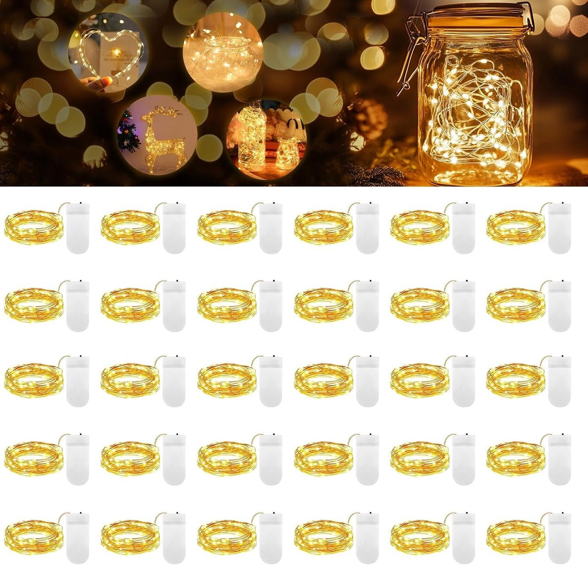 Warmwitte LED mini lichtketting op batterijen voor kerstmis en decoratie