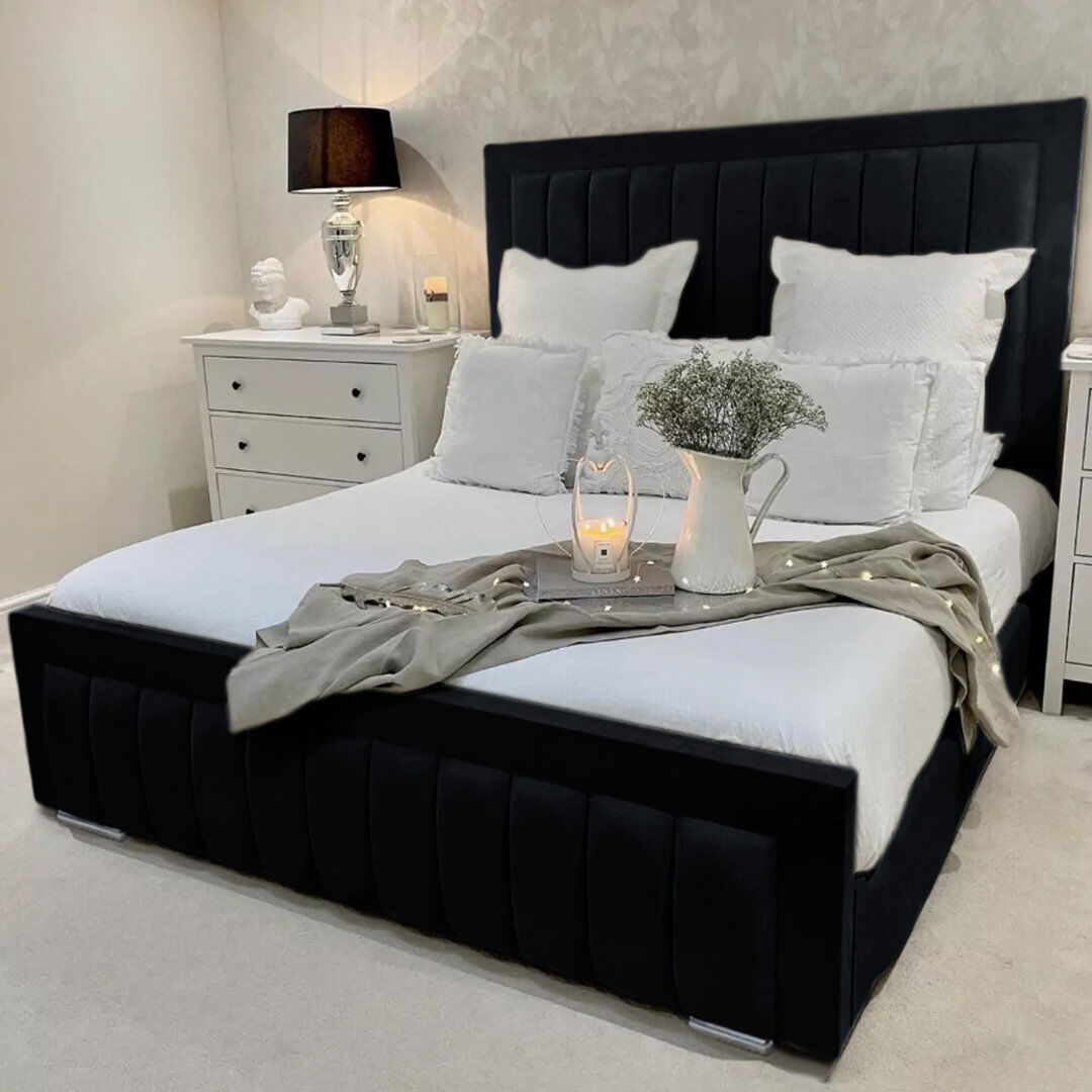 Canora Grey Alondrea Upholstered Panel Bed Black Single (3')