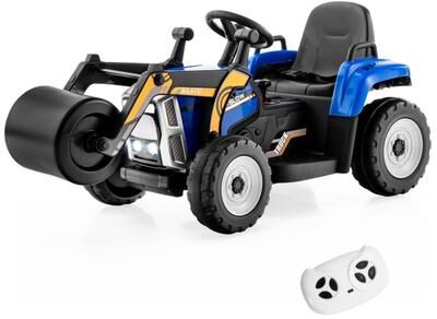 Costway 12V Kids Ride on Road Roller with 2.4G Remote Control-Blue