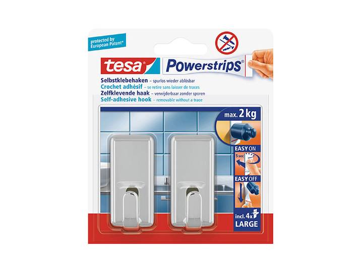 Tesa Selbstklebender Haken Chrom 2 kg 2 Stück