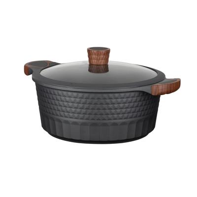 Kochtopf RESTO KITCHENWARE "Capella, Schmortopf antihaftbeschichtet und spülmaschinenfest", schwarz (schwarz, matt), H:12,5cm L:38,5cm Ø:28cm, Töpfe, Kochtopf, mit Glasdeckel und stoßdämpfendem Silikonrand, im Geschenkkarton