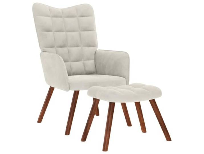 HEFZGDB Relaxsessel mit Hocker in Creme Samt, Bequemer Sessel mit dick gepolsterten Sitz und Fußstütze, Robustes Gestell aus Sperrholz und Metall für Stabilität, Vielseitiger