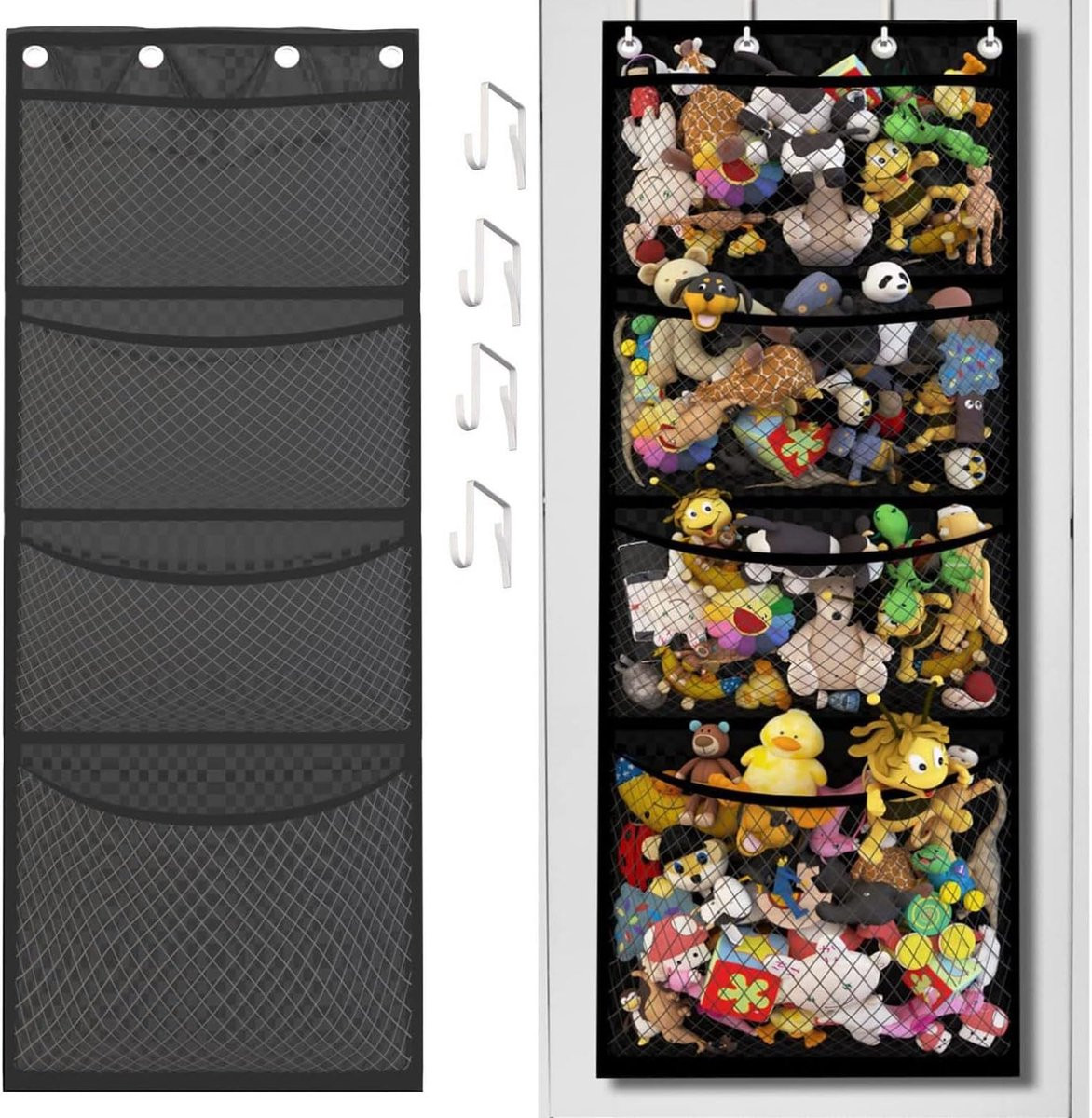 Hangende speelgoedorganizer met 4 zakken voor knuffels en accessoires