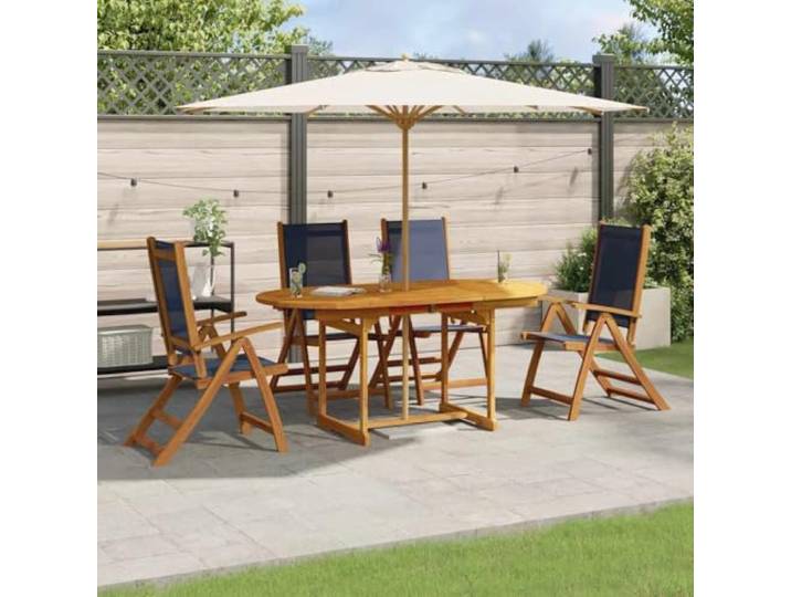 KTHLBRH Gartenmöbel-Set, 5-teilig, Massivholz, Akazie Ausziehbarer Tisch, 5-fach verstellbare Stühle, zusammenklappbar, Kapazität 110 kg