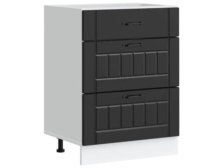 En solde  Meuble bas de cuisine Lucca Cabinet de cusine avec rangement en bois d'ingénierie noir A1316
