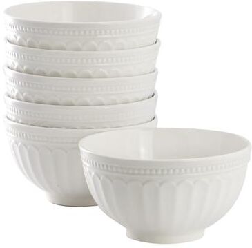 Elama 6 Piece Embossed Arch Stoneware Cereal Bowl Set in White