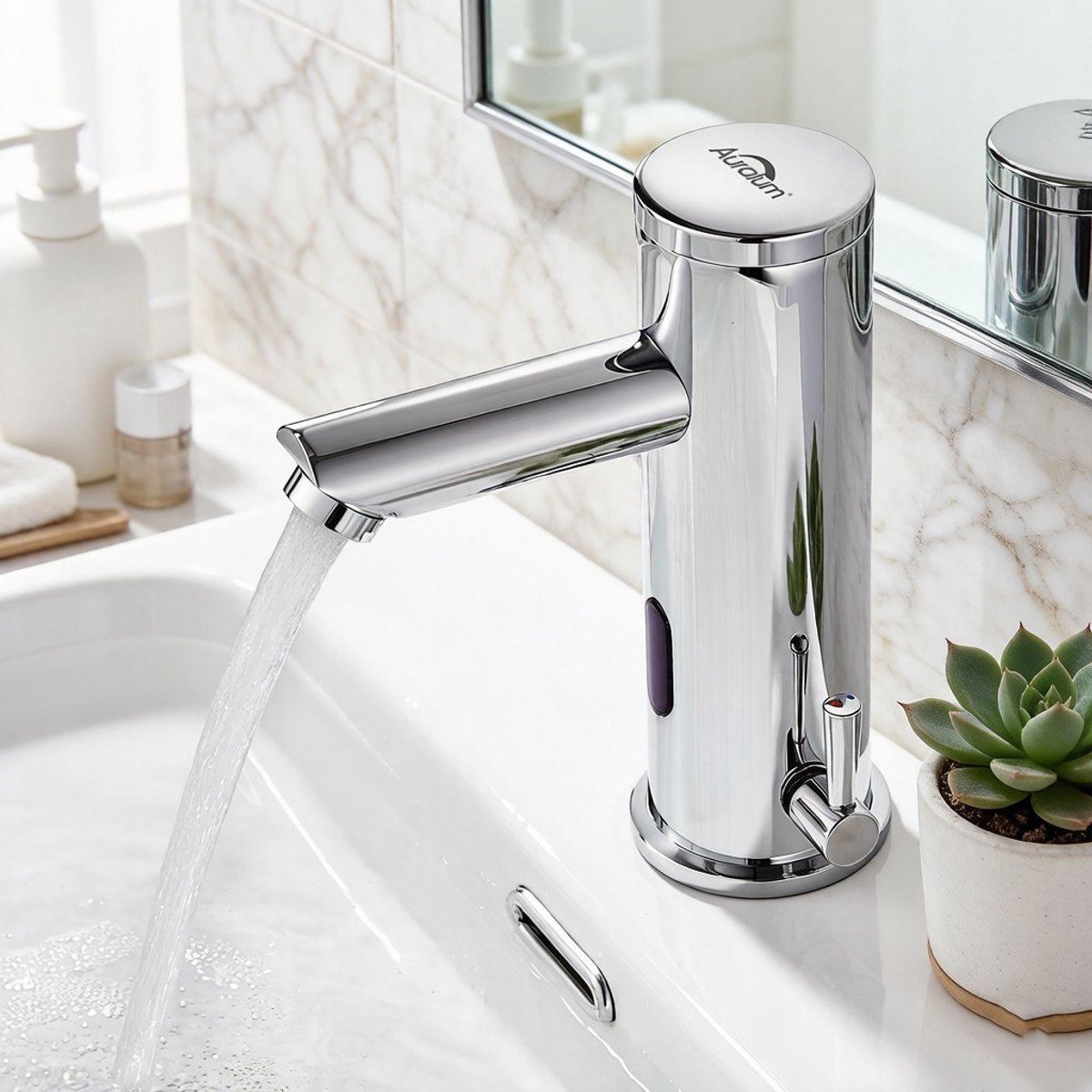 Aularum Sensor Wastafelmengkraan - Chromen Infrarood Badkamerkraan - Waterbesparend - Messing