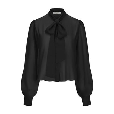Schlupfbluse NICOWA "Elawi", Damen, Gr. 34, schwarz, Casual, regular fit, Blusen Schlupfbluse, Chiffonbluse mit Schleifenbindung