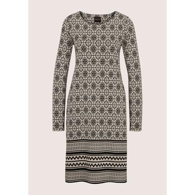 Midikleid MADELEINE "Kleid Schmales Kleid mit Grafik-Druck", Damen, Gr. 44, schwarz, perlweiß, Modern, tailliert, Rundhals, Kleider Midikleid