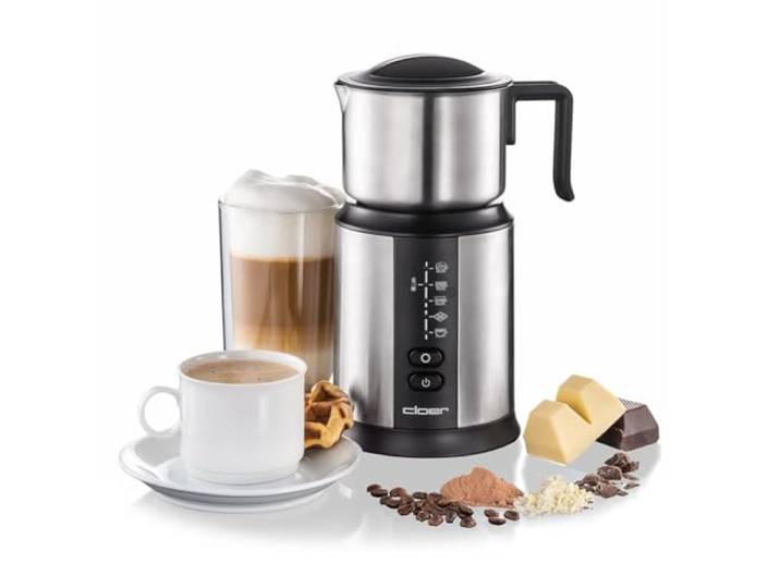 Cloer 7789 Induktions-Milchaufschäumer mit 800 ml Edelstahlkännchen, 600 ml Milchschaum, 500 ml heiße Schokolade, magnetische Aufschäumspule, spülmaschinengeeignet, 500 W