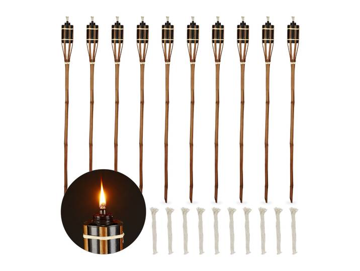 Gartenfackeln Bambus 10er-Set Braun-Schwarz
