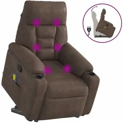 vidaXL, Sessel, Massagesessel mit Aufstehhilfe Braun Mikrofasergewebe Relaxsessel