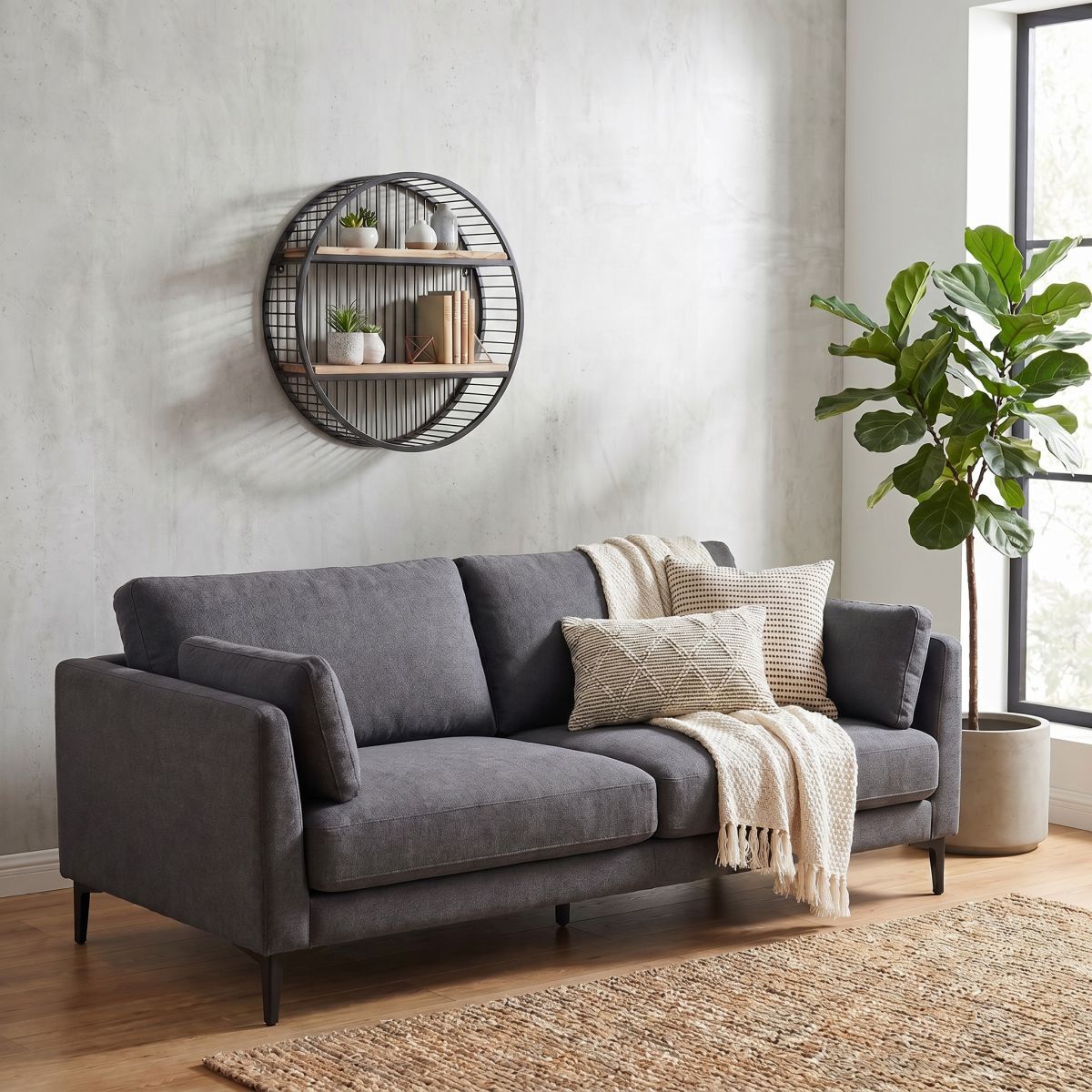 Wandregal AMBIENTE HAUS "Urban rundes Wandregal - (H) 60cm", schwarz, B:23cm H:60cm T:60cm, Holzwerkstoff, Regale, Wandregal schwarz B/H/T: 23cm x 60cm x 60cm