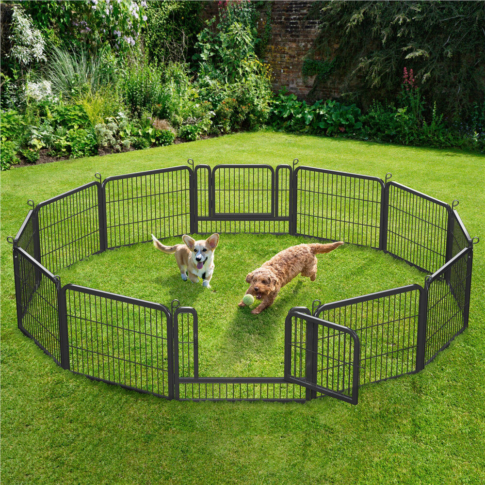 Yaheetech Pet Pen with 2 Doors & Automatic Locks Black 80cm x 60cm