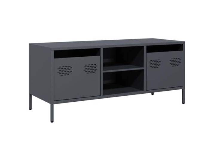 KUPTYERFG TV-Schrank Anthrazit 101,5x39x43,5 cm TV-Lowboard Metall Industrie TV-Möbel aus Stahl mit 2 Fächern und 2 Schubladen für Wohnzimmer und Schlafzimmer mit verstellbaren Füßen.