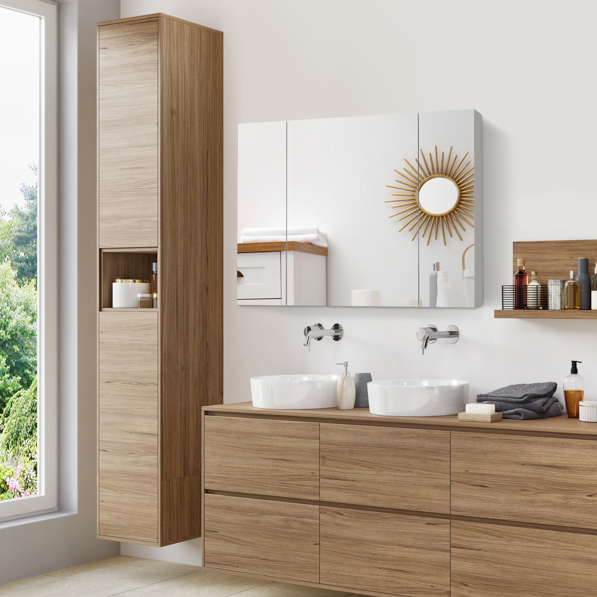 Kleankin Specchio bagno contenitore LED con ante soft-close e dimmer, 90x15x75 cm, bianco   Aosom Italy